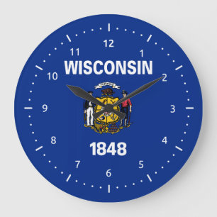 Wisconsin flag, American state flag Große Wanduhr