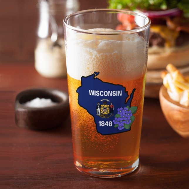 Wisconsin Flag & Blume Blue Violet Individuelle Na Glas (Von Creator hochgeladen)
