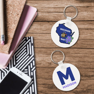 Wisconsin Flag & Blume Blue Violet Individuelle Na Schlüsselanhänger