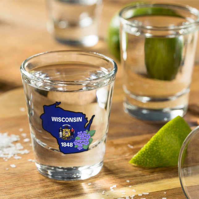 Wisconsin Flag & Blume Blue Violet Individuelle Na Schnapsglas (Von Creator hochgeladen)