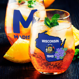 Wisconsin Flag & Blume Blue Violet Individuelle Na Weinglas Ohne Stiel