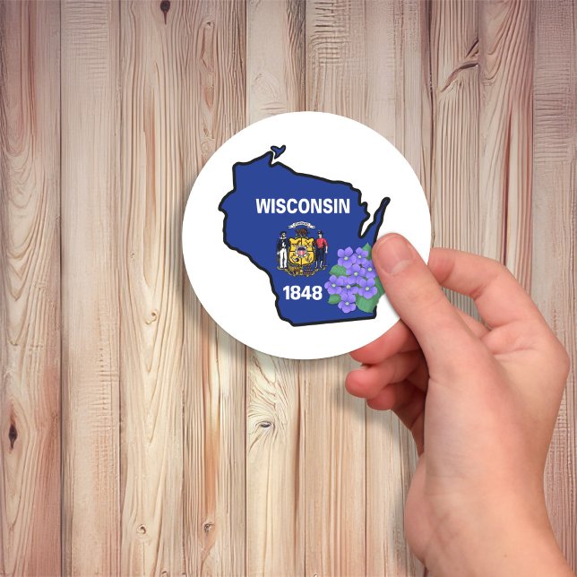 Wisconsin Flag Staat Blume Common Blue Violet Key Runder Aufkleber (Von Creator hochgeladen)