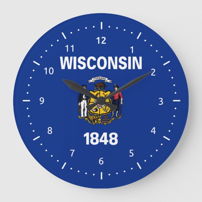 Wisconsin-Flagge, amerikanische Staatsflagge Große Wanduhr (Vorderseite)