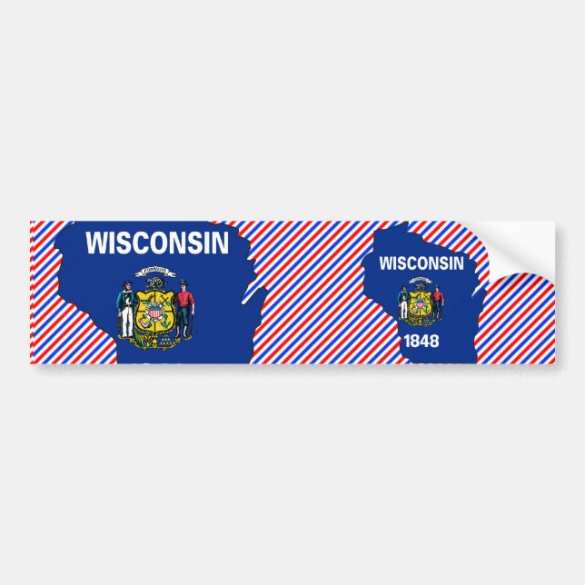 Wisconsin-Flaggen-Karte Autoaufkleber (Vorne)
