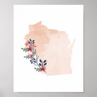 Wisconsin Floral Watercolor Staat