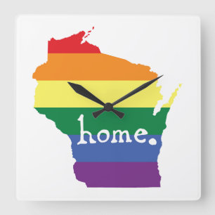 Wisconsin Gay Pride Karte des Zuhause Quadratische Wanduhr