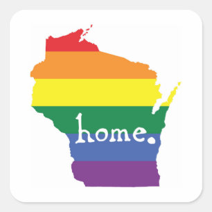 Wisconsin Gay Pride   Karte des Zuhause Quadratischer Aufkleber