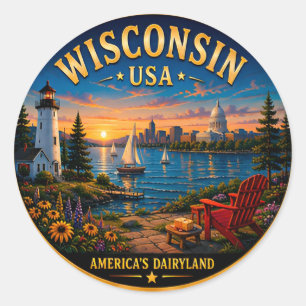 Wisconsin Great Lakes-Abenteuer 🟡 Runder Aufkleber