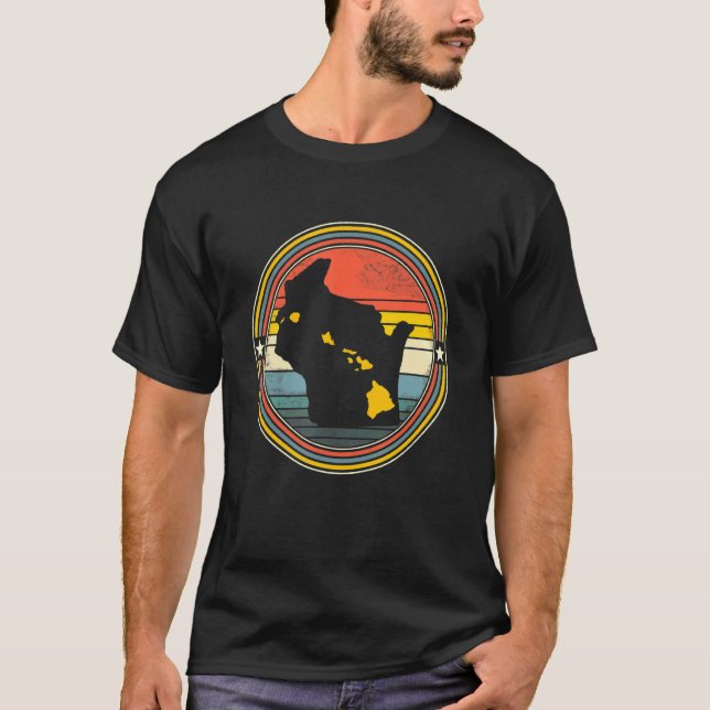 Wisconsin Hawaii Roots Origin Staat Map Retro T-Shirt (Vorderseite)