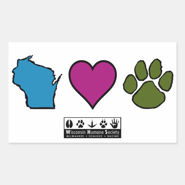Wisconsin Hearts Animals Rechteckiger Aufkleber (Vorderseite)