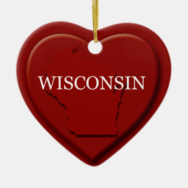 Wisconsin Herzkarte Weihnachtsdekoration Keramikornament (Vorne)