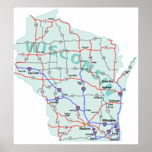 Wisconsin Interstate Map Print Poster