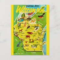 Wisconsin-Karte Vintage-Postkarte