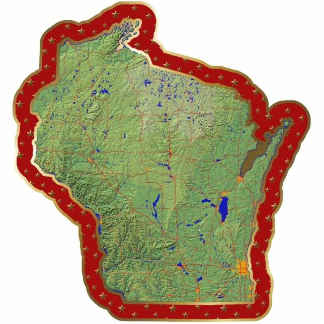 Wisconsin-Karten-Weihnachtsverzierung Fotoskulptur Ornament (Vorne)