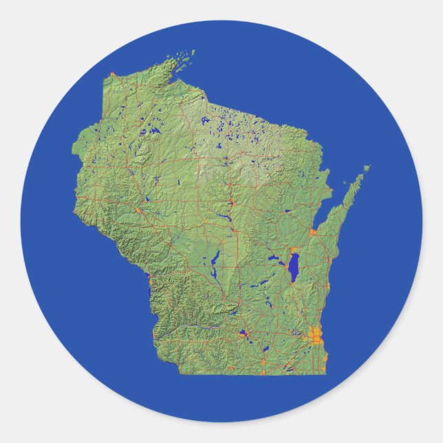 Wisconsin-Kartenaufkleber Runder Aufkleber (Vorderseite)