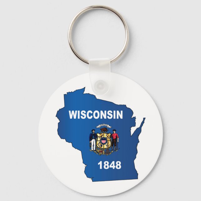 Wisconsin Kontur Karte und Flagge Schlüsselanhänger (Vorderseite)