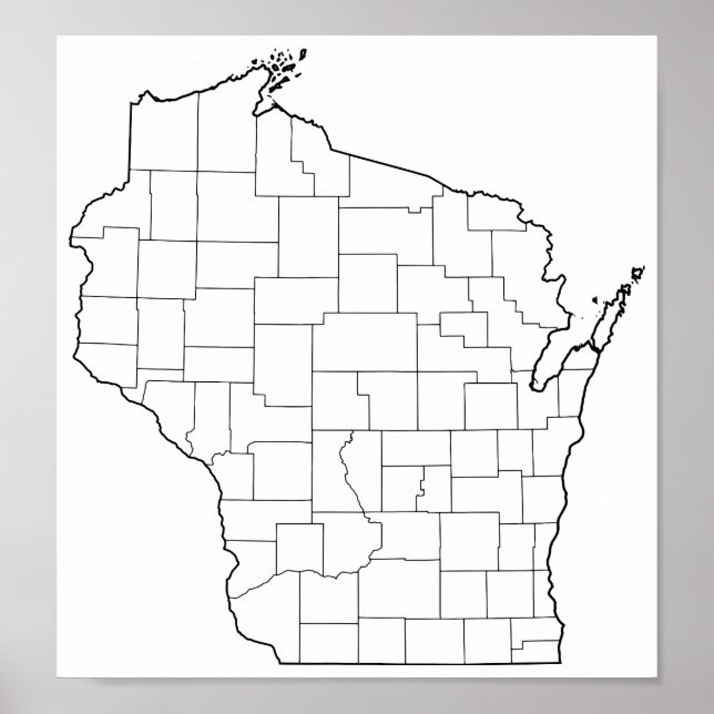 Wisconsin Landkreises Leere Kontur Karte Poster (Vorne)