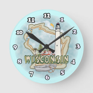 Wisconsin Leuchtturm Runde Wanduhr