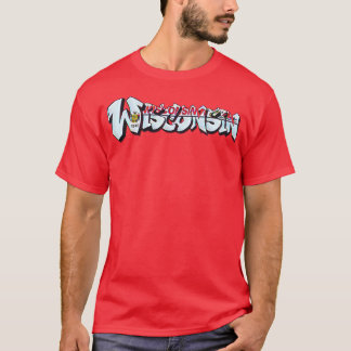 Wisconsin License Plate Graffiti Red verfügbar auf T-Shirt