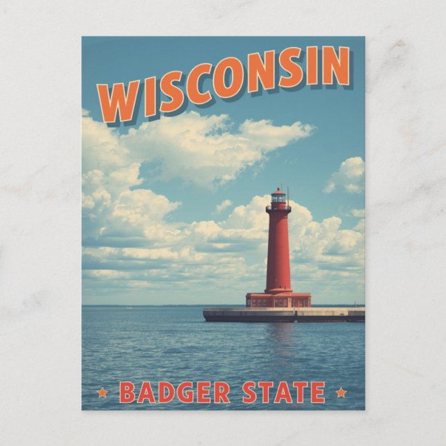 Wisconsin Lighthouse Vintage Postkarte (Vorderseite)