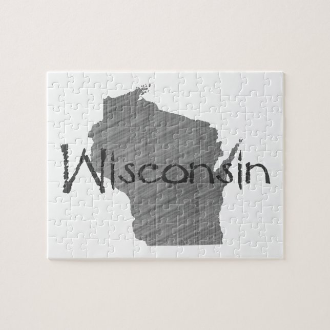Wisconsin Map Shaped Old Gray Chalkboard Name Puzzle (Horizontal)