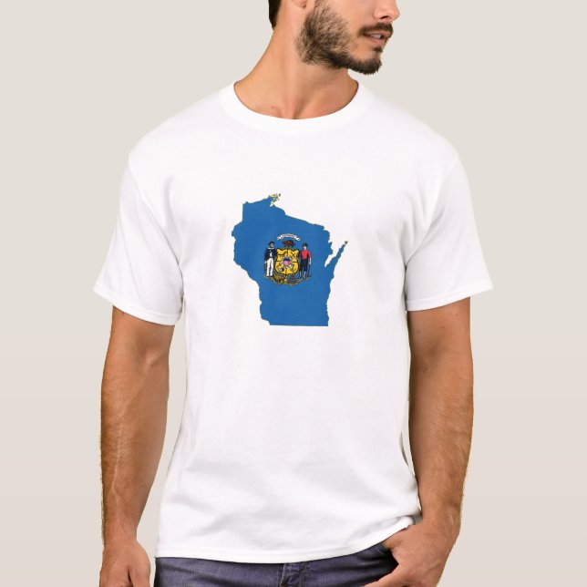 Wisconsin Map Shaped State Flag Wisconsinite Liebe T-Shirt (Vorderseite)