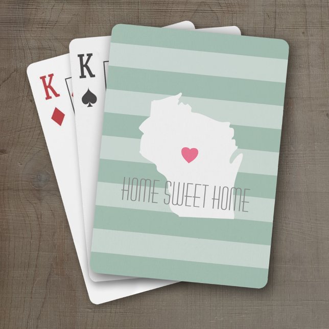 Wisconsin Map Zuhause Staat Liebe mit benutzerdefi Spielkarten (Personalized Playing Cards with a State Map, Movable Heart and Name)