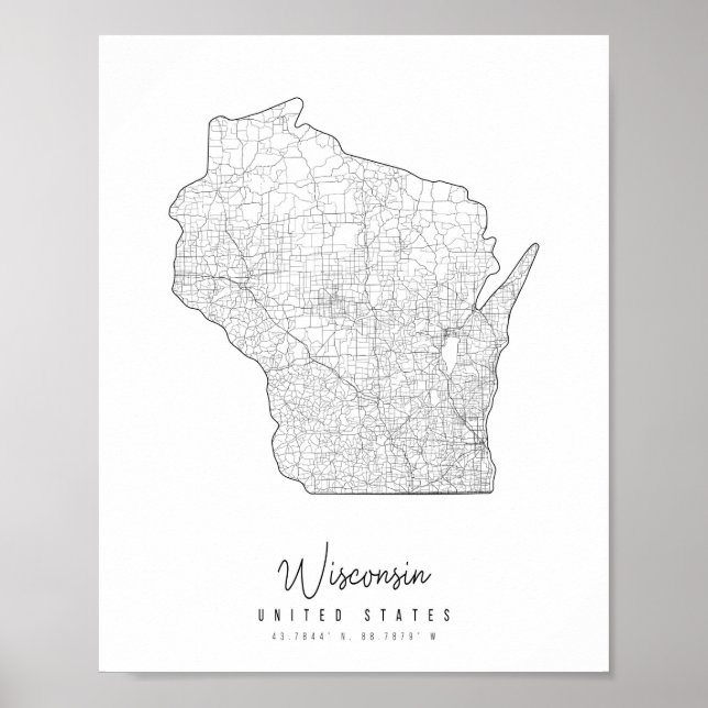 Wisconsin Minimal Street Map Poster (Vorne)