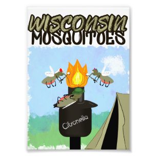 Wisconsin Moskitos Cartoon - Camping von Tiki Fotodruck