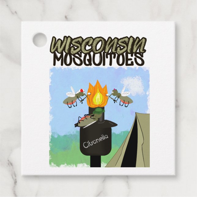 Wisconsin Moskitos Cartoon - Camping von Tiki Geschenkanhänger (Vorderseite)