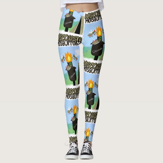Wisconsin Moskitos Cartoon - Camping von Tiki Leggings (Vorderseite)