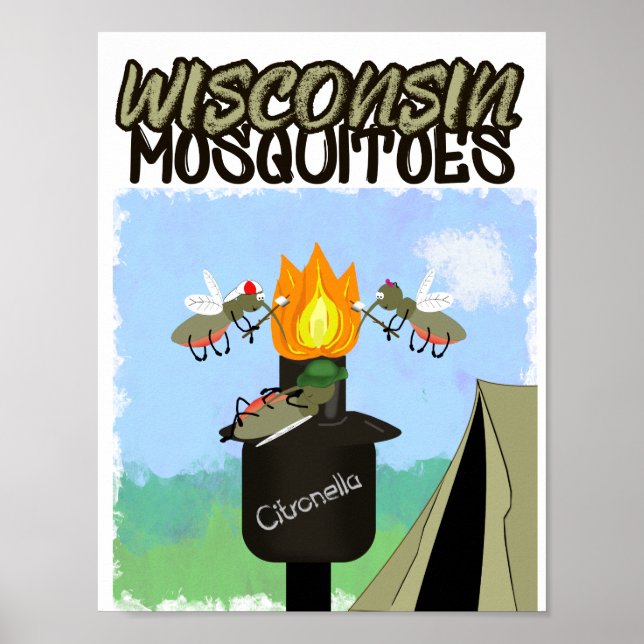 Wisconsin Moskitos Cartoon - Camping von Tiki Poster (Vorne)