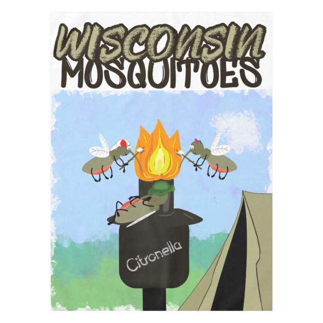 Wisconsin Moskitos Cartoon - Camping von Tiki Tischdecke (Vorderseite)