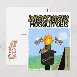 Wisconsin-Mücken-Cartoon - Camping mit Tiki Postkarte