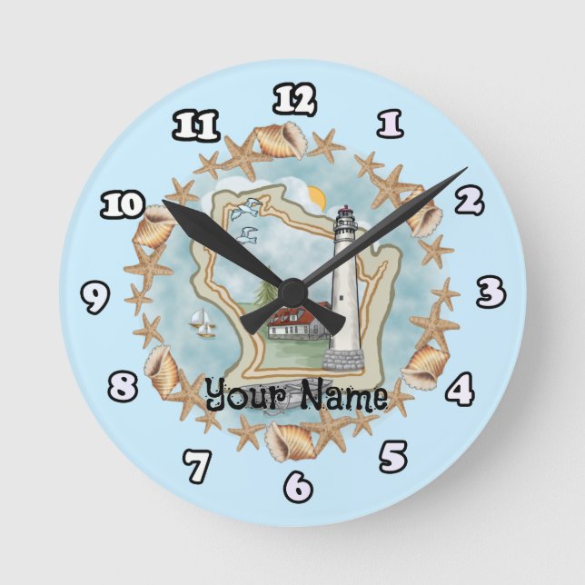 Wisconsin Muscheln Lighthouse Runde Wanduhr (Vorderseite)