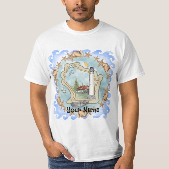 Wisconsin Muscheln Lighthouse T - Shirt (Vorderseite)