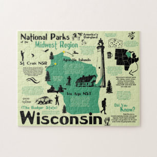 Wisconsin National Parks Infografik Karte Puzzle