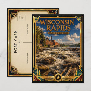 Wisconsin Rapids Wisconsin Vintage Art Deco Golden Postkarte