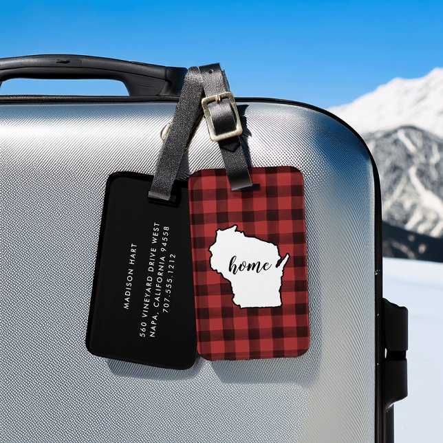 Wisconsin | Red & Black Buffalo Kariert Zuhause St Gepäckanhänger (Von Creator hochgeladen)