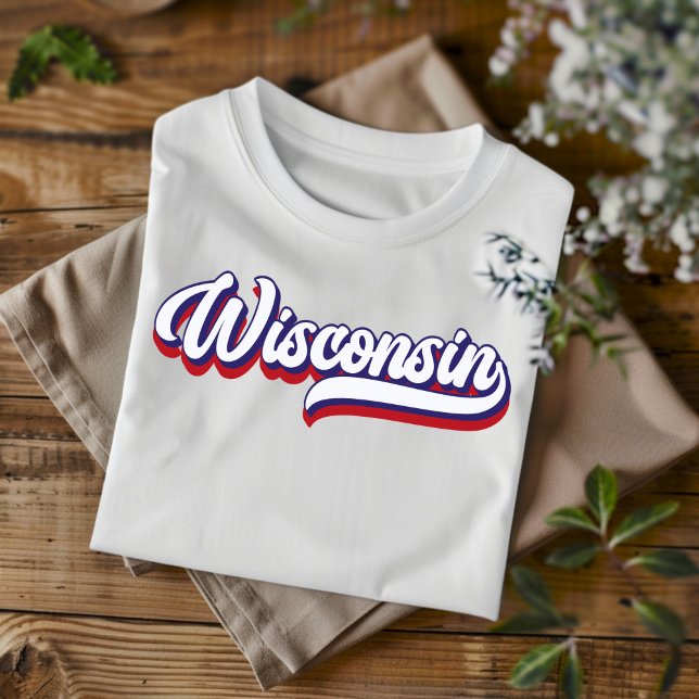 Wisconsin Red White & Blue Vintag Script T - Shirt (Von Creator hochgeladen)