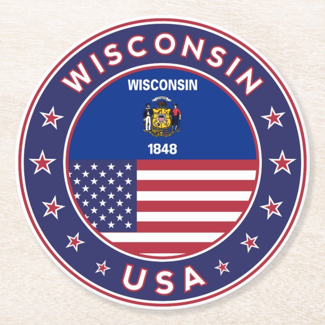 Wisconsin Runder Pappuntersetzer (Vorderseite)