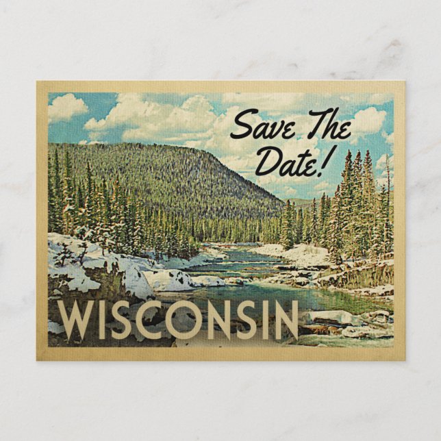 Wisconsin Save the Date Mountain River Snow Ankündigungspostkarte (Vorderseite)