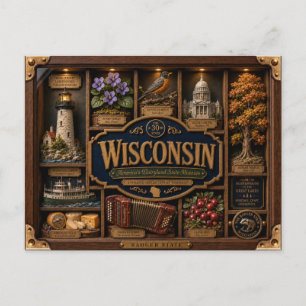 Wisconsin Shadow Box 3D Figurine Staat Postkarte
