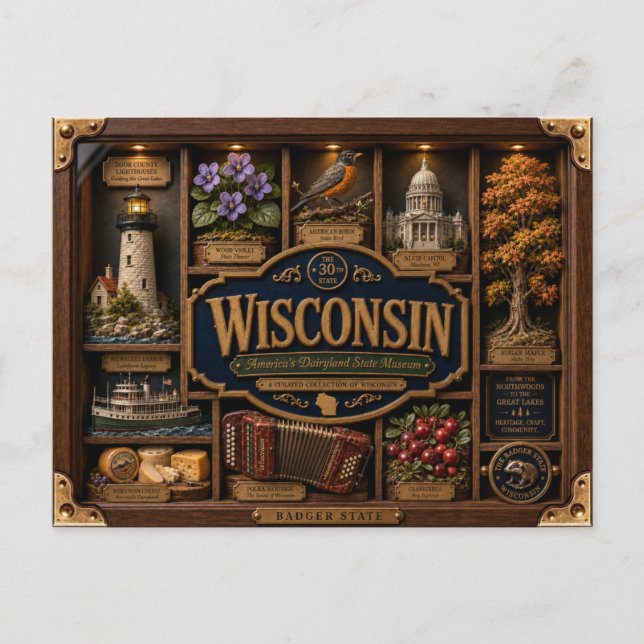 Wisconsin Shadow Box 3D Figurine Staat Postkarte (Vorderseite)