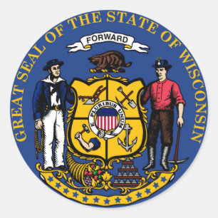 Wisconsin - Siegel der Staatsflagge - Vereinigte S Runder Aufkleber