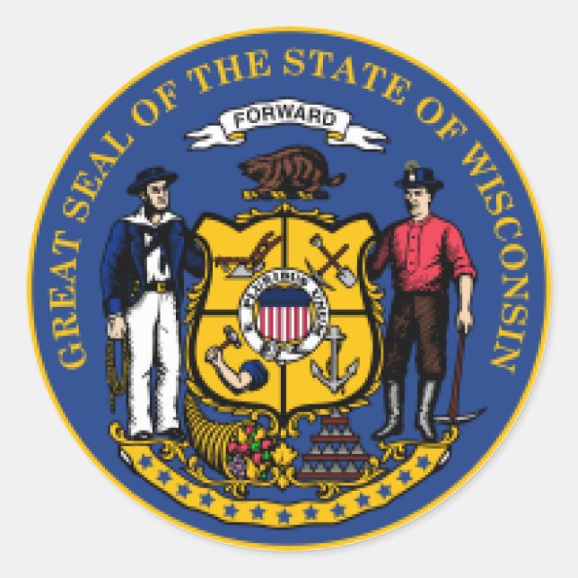 Wisconsin Siegel Runder Aufkleber (Vorderseite)