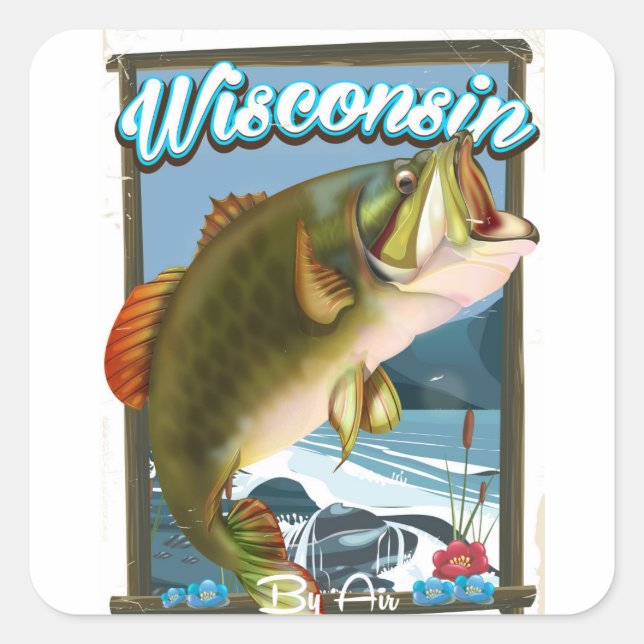 Wisconsin Staat Angelposter Quadratischer Aufkleber (Vorderseite)