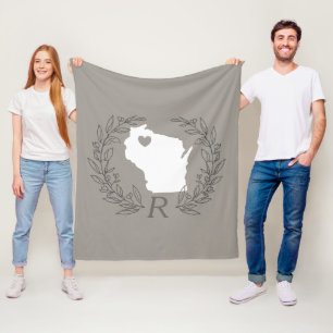 Wisconsin-Staat-Kartensatz-Blätter Monogramm Fleecedecke