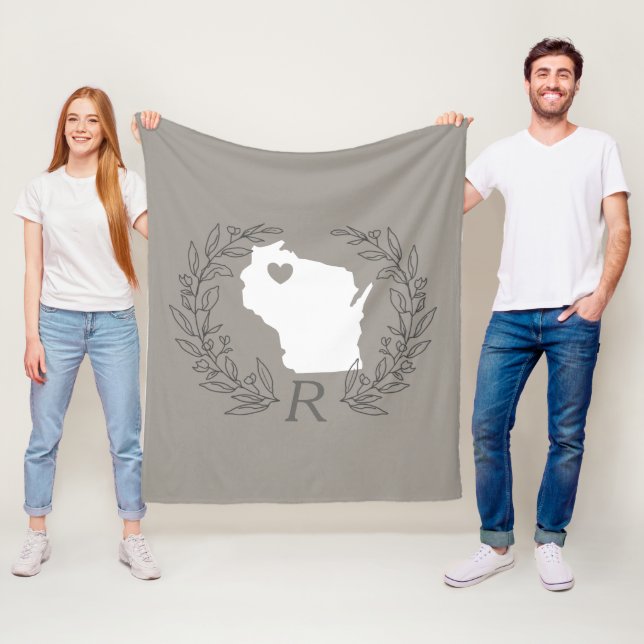Wisconsin-Staat-Kartensatz-Blätter Monogramm Fleecedecke (Beispiel)