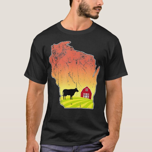 Wisconsin Staat Milchfarm Bauer Cow Barn T-Shirt (Vorderseite)